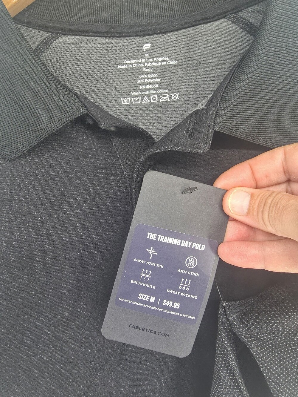 Fabletics The Training Day Polo Shirt Mens Size Medium Black Performance Sport